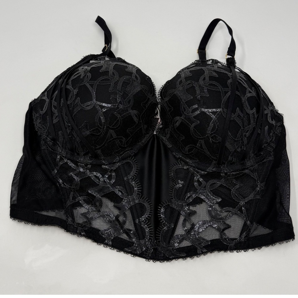 Victorias Secret Very Sexy Black Lace Mesh Push Up Bustier‎ Bra 36D boning